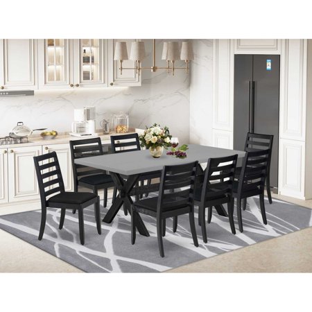 East West Furniture X697X1624-9- 9-pc dining table set - a dinner table & 8 stackable dining chairs with Black Linen Fabric - Wire-brushed Black