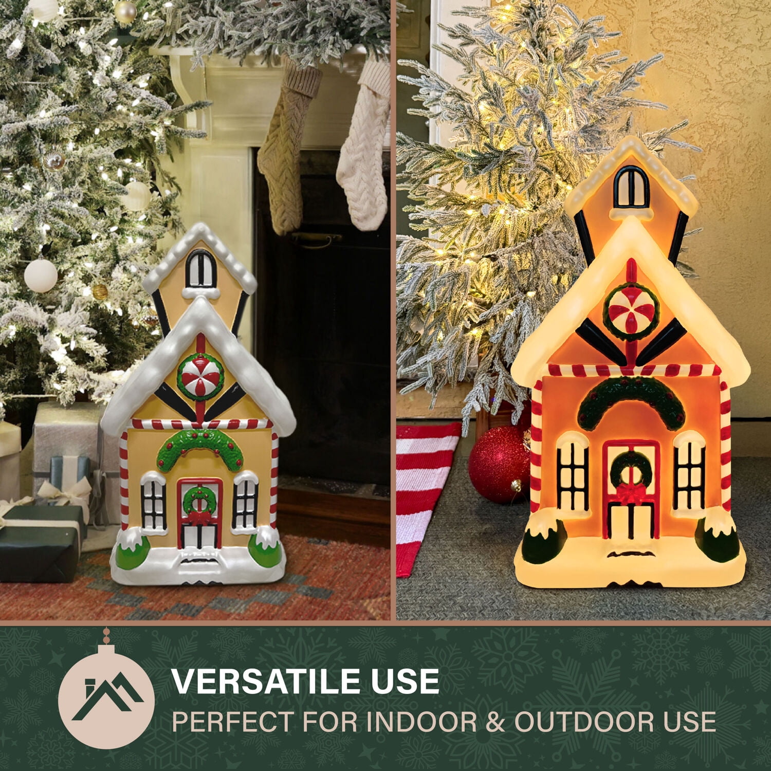Fraser Hill Farm 32 in Lighted Blow Mold Gingerbread House Holiday Decoration, FFBM-1GNB-MLT