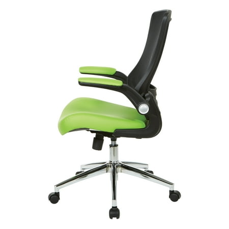 Office Star Products - Black Screen Back Manager's Chair with Faux Leather Seat and Padded Flip Arms with Silver Accents - Green