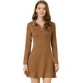 thumbnail image 1 of INSPIRE CHIC Robe Trapèze à Manches Longues pour Femme en Faux Suède à Col à Revers, 1 of 6