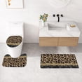thumbnail image 4 of 4 Pcs Teal Leopard Print Shower Curtain Set with Non-Slip Rugs, Toilet Lid Cover and Bath Mat, Wild Animal Skin Bathroom Decor Set with Shower Curtain and Rugs(Hooks Not Included), 4 of 6