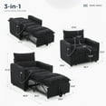 thumbnail image 3 of Ebello 3-in-1 Sleeper Sofa Bed, Corduroy Convertible Pullout Futon Couch with Adjustable Backrest, Phone Holders & USB Ports for Apartment, Small Space, 1-Seat(Black), 3 of 11