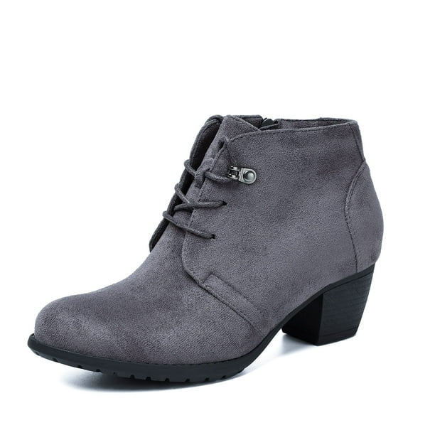 VJH confort Women s Ankle Boots Lace up Round Toe Comfortable Low Heel Dress Booties with Side Zipper D.grey 9