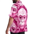 thumbnail image 3 of Pink Monkey Gorilla Men's Short Sleeve Hawaiian Beach Poplin Shirt Casual Printed Button Down Summer Unisex Shirt, 3 of 6