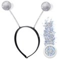 thumbnail image 1 of Diadema de antena extraterrestre con purpurina, purpurina gruesa holográfica y boppers de bolas, recuerdos de fiesta espaciales plateados para mujeres, 1 of 1