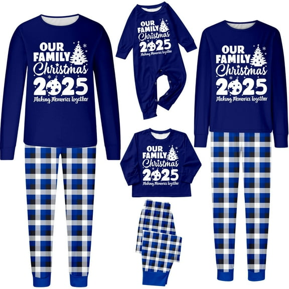 KHONTS Christmas Blue Family Sets of Matching Pajamas 2 Piece Festive Sleepwear With Letter Printed for Parents and Kids Men XL