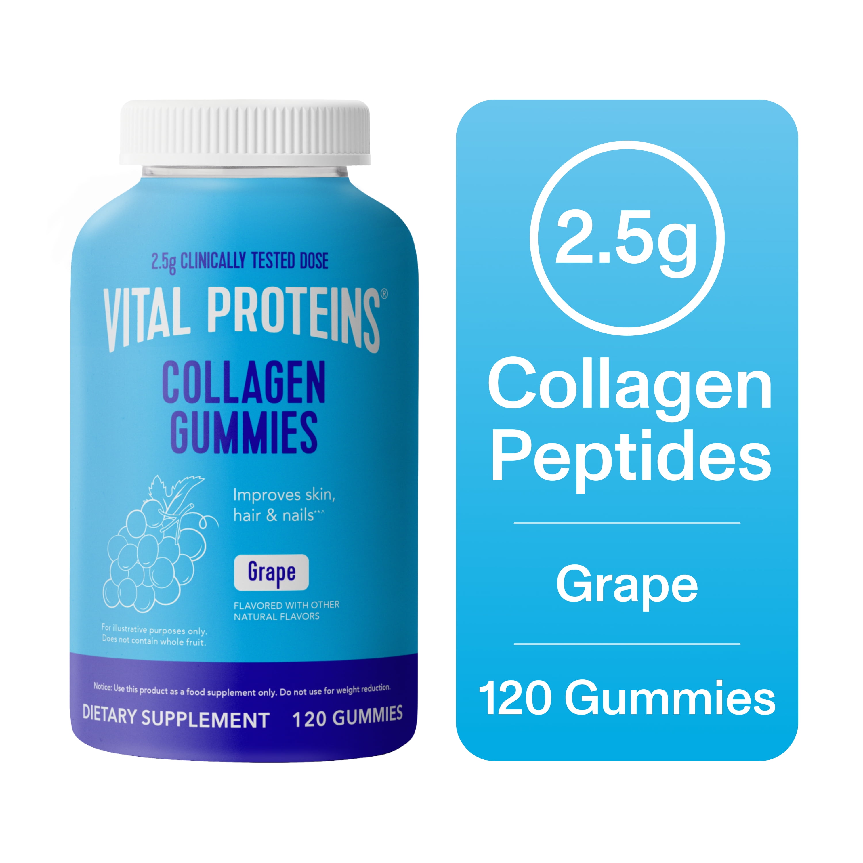 (2 pack) Vital Proteins Collagen Peptides Joint Supplement Gummies for Hair, Skin, and Nails, Grape, 120 Count