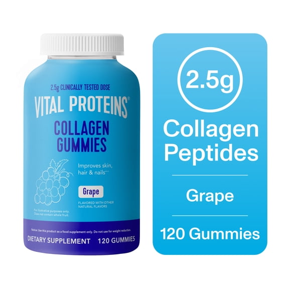 Vital Proteins Collagen Peptides Joint Supplement Gummies for Hair, Skin, and Nails, Grape, 120 Count