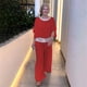 thumbnail image 5 of Camisa de gasa con empalme de lentejuelas para mujer, traje de manga corta de murciélago, pantalones de pierna ancha, elegante conjunto de 2 piezas para oficina, Primavera, nuevo, 5 of 5