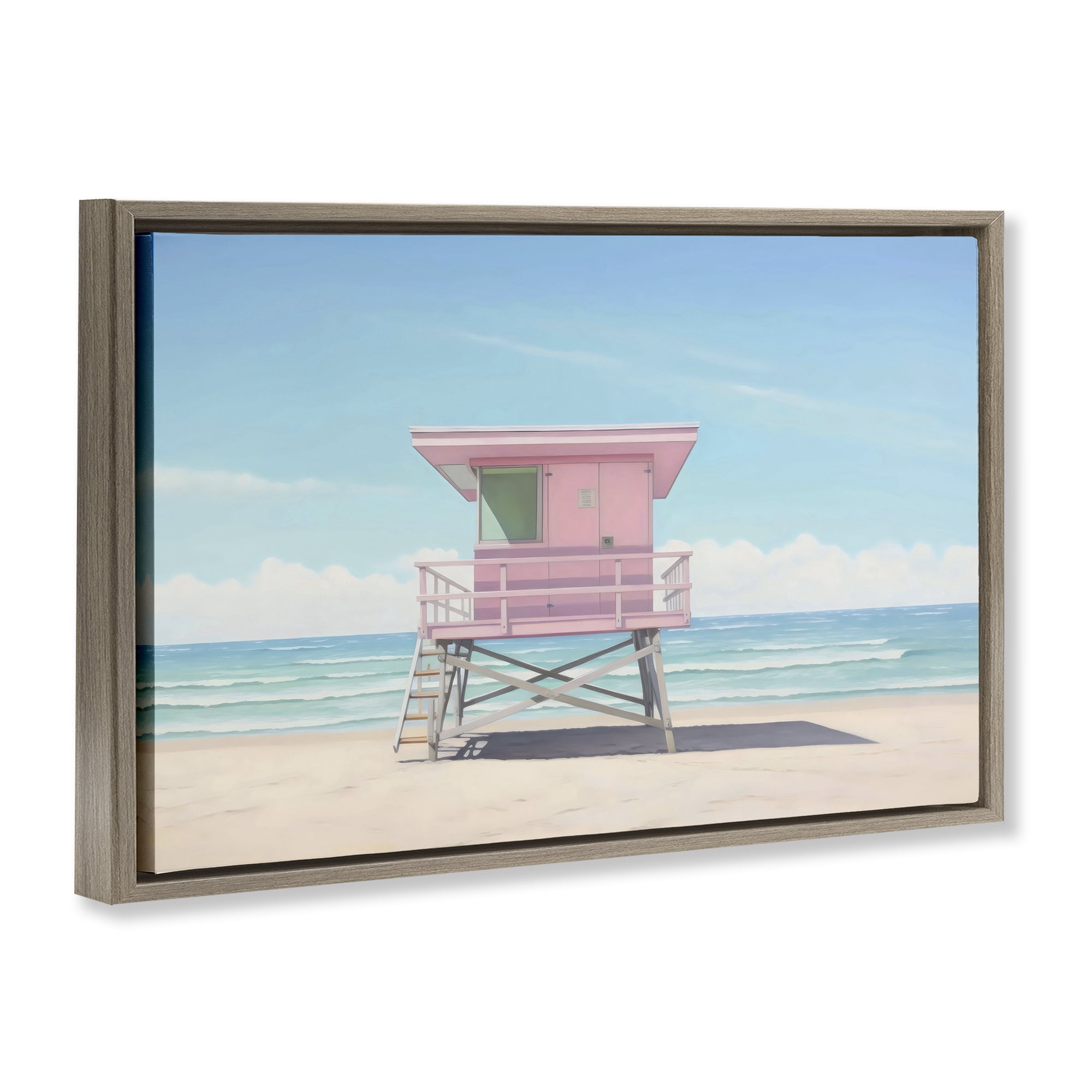 Stupell Industries Miami Beach Lifeguard Station Brown Framed Floater Canvas Wall Art, design by Creative Studio