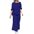 thumbnail image 2 of LEKWK Linen Sets for Women 2 Piece Plus Size Long Sleeve Crewneck Loose Fit Tops and Wide Leg Palazzo Pants Summer Casual Beach Vacation Outfits, 2 of 6