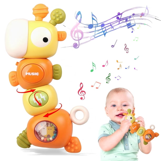 Juguetes sensoriales para la dentición de bebés 4 en 1, mordedor Montessori para bebés, sonajero para recién nacidos de 0, 3, 6, 9, 12 y 18 meses, regalo para niños y niñas de 6 a 12 meses y 1, 2 y 3