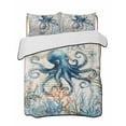 thumbnail image 2 of Quilts Twin Size, Coastal Octopus Soft Comforter Bedding Set for Bed, Vintage Summer Beach Coral Ocean Lightweight Quilted Bedspread with Pillow Cover(2 Pieces) for All Season, 68x86 Inch, 2 of 6