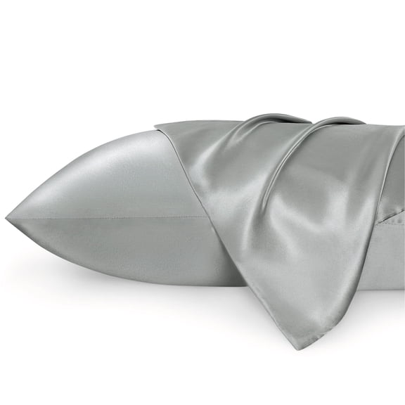 Asunby 2-Pack Dark Gray Satin Pillowcases 20x36 inches Ultra-Soft Cool for Hair & Skin Silk-like Envelope Closure Unisex Gift for Women & Men