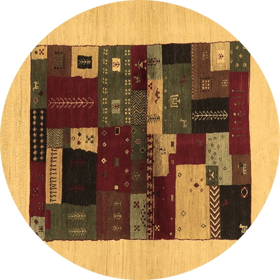 Ahgly Company Indoor Round Abstract Brown Contemporary Area Rugs, 4' Round