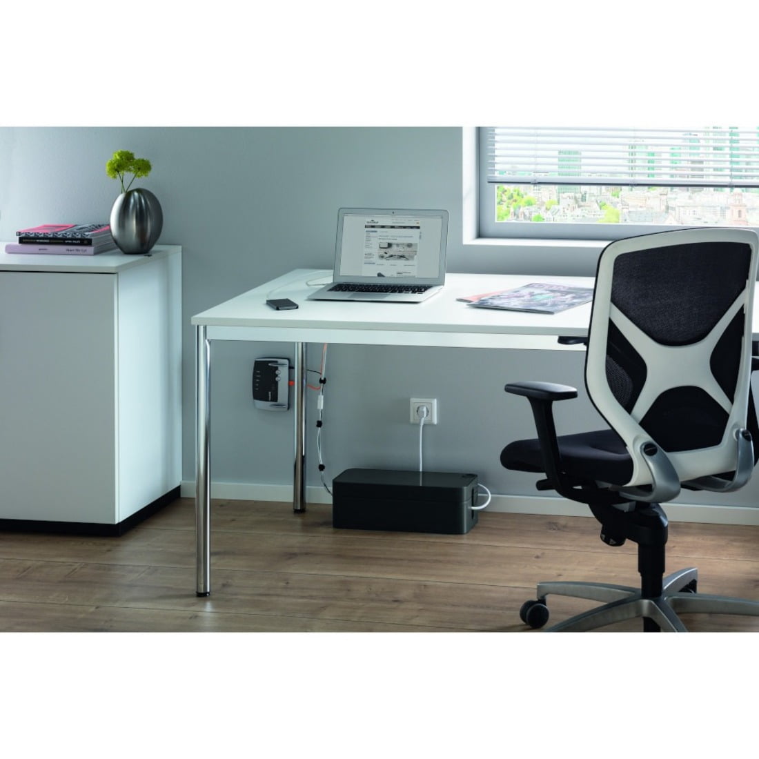 DURABLE 503037 CAVOLINE Cable Management Box with USB Cable Outlet, Large, Ideal for Organization, Flame-Retardant Plastic, Non-Slip Base, Gray (503010)