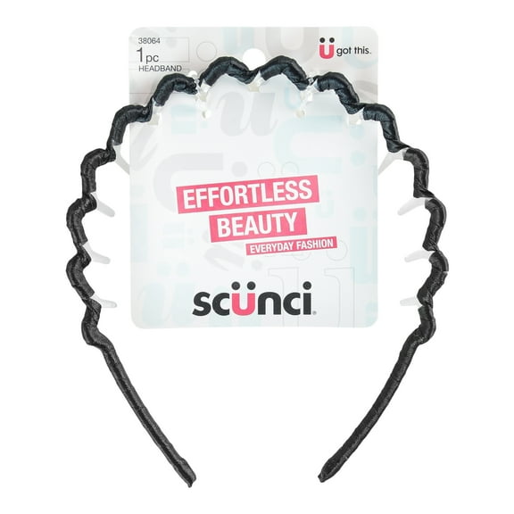 Scunci Fabric Covered Plastic Claw Headband in Black