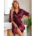 thumbnail image 5 of EKOUAER Women's Satin Nightshirt Button Down Nightgown 3/4 Sleeve Sleeptshirt with Pockets V Neck Boyfriend Sleepwear, 5 of 6