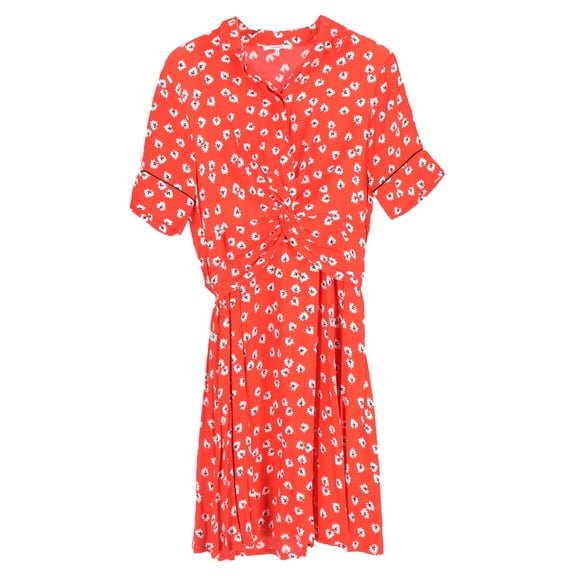 Pre-Owned Ganni Silvery Twist-Front Floral-Print Crepe Dress In Red Viscose