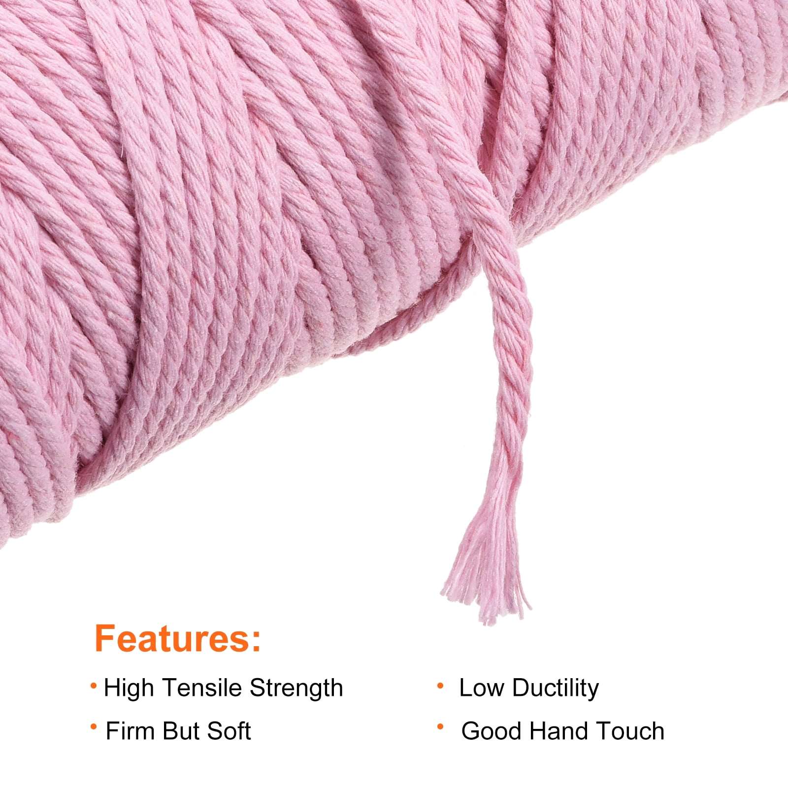 4 Pcs Cotton Rope 4 Strand Twisted Braided Rope Cord, Bright Pink 100m/109 Yard 3mm Dia for Wall Hanging Plant Hanger