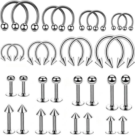 TUWAFE 32Pcs Lip Rings and Labret Stud Set,16G Surgical Steel Monroe Lip Rings,Snake Bite Piercing Jewelry,Hoop and Stud Set for Lip,Helix,Daith,Tragus and Cartilage for Women Men