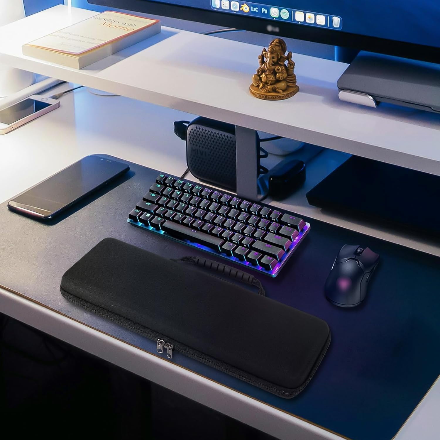 Hard Travel Keyboard Case for Compact 60% Keyboard and Mouse Case, Computer 61 Keys Keyboard Carrying Case Protective Storage Box Bag, Compatible with Razer Huntsman Mini 60%