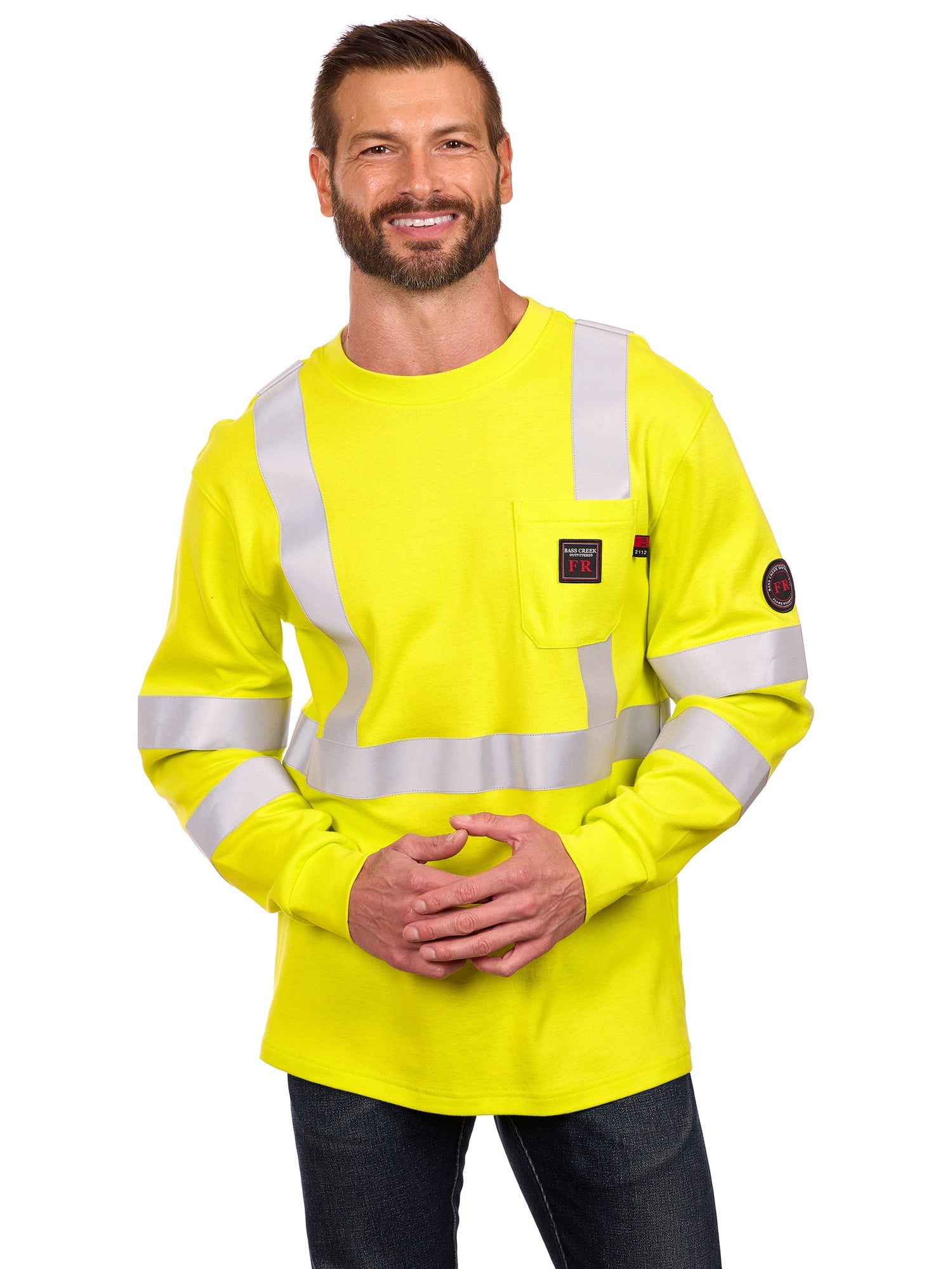 Bass Creek Outfitters Men's Flame Resistant Hi-Vis Safety Long Sleeve Knit Top, Sizes M-2XL
