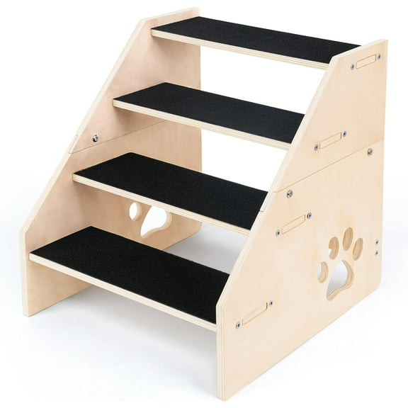 Dog Stairs, Wooden 4-Step Dog Ramp for Small Medium Older Cat, Puppy Essentials Pet Step Ladder for High Bed Couch Car