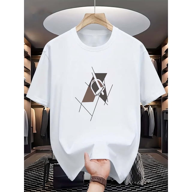 Men's Casual Comfort T-Shirt with Trendy Graphic Print - Breathable Polyester, Round Neck, Short Sleeve - Perfect for Summer & Casual Attire