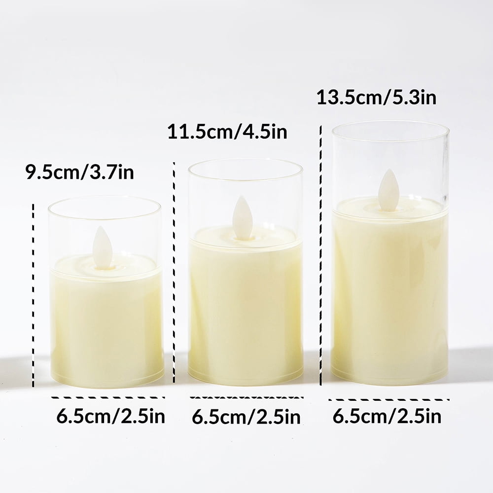 DONGPAI Glass Flameless Candles Battery Operated, LED FLameless Flickering 3D Wick Pillar Candles for Festival Wedding Christmas Home Party Decor, 3 Pack