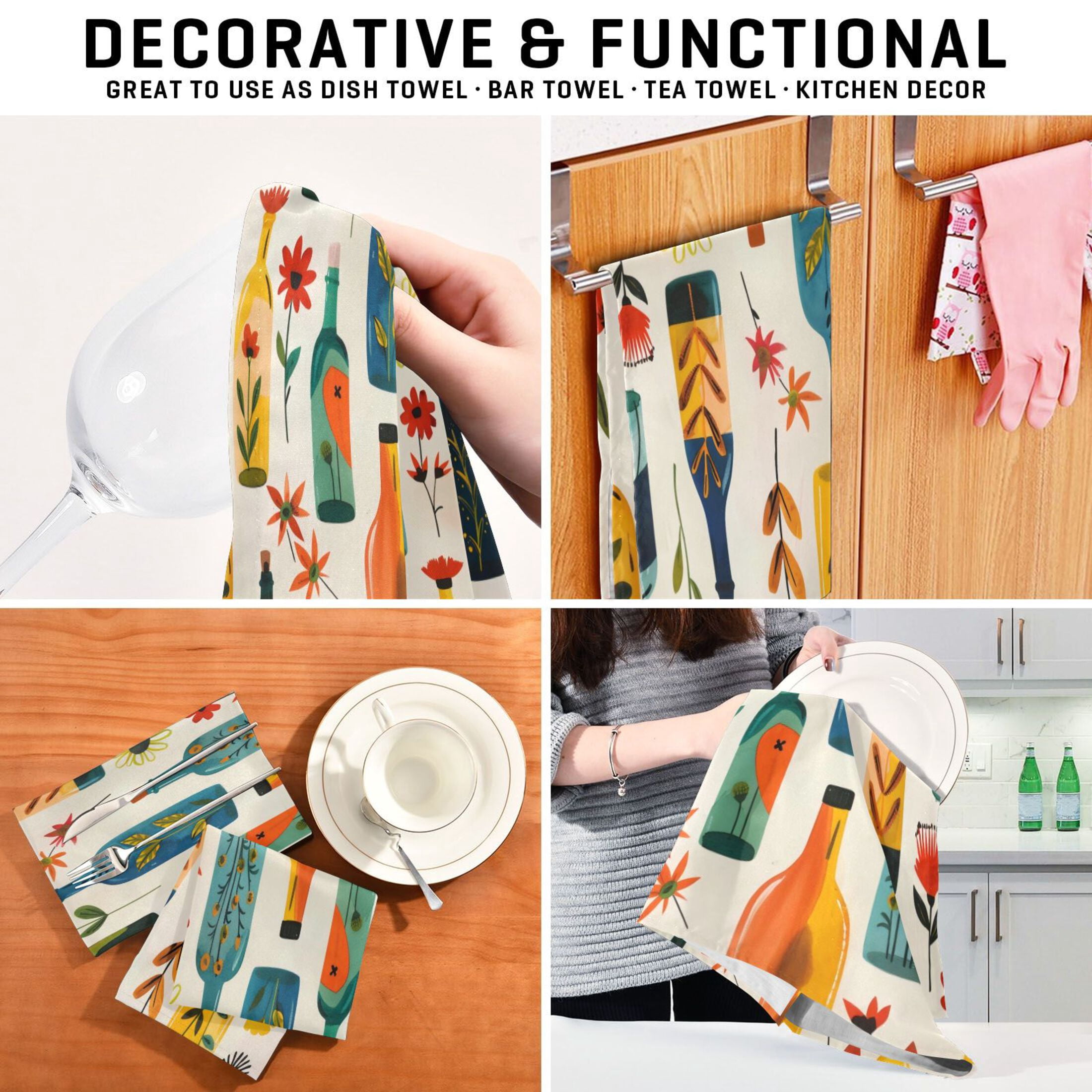 Kitchen Towel 28x18 Inches x6，Plate Towel, Decorative Towel, Napkin, Tea Towel Tea Towels For Kitchen Dish Cloths & Dish Towels Flower Bottle