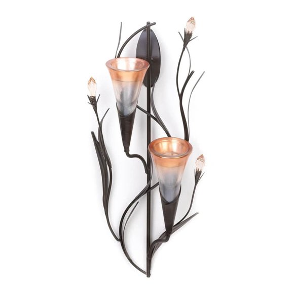 Candelabros de pared con forma de vela SLC 3 Dawn Lilies con hojas de metal