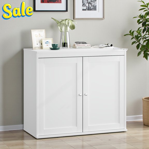 GZXS Modern 2-Door White Cabinet, Versatile Kitchen Sideboard, Bedroom or Office Storage Organizer with Adjustable Shelf and Anti-Tip Kit, 29.53"L x 13.78"W x 25.59"H