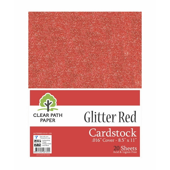 Glitter Red Cardstock - 8.5 x 11 inch - .016" Thick - 20 Sheets - Clear Path Paper