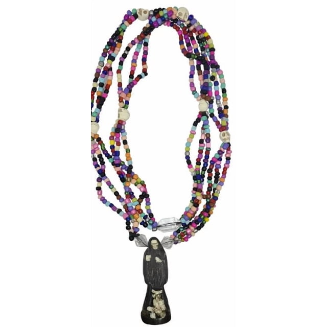 Collar Rosario Santa Muerte Negra Curado