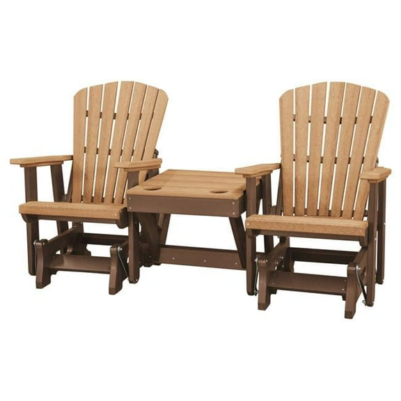 42 x 76 x 33 in. OS Home & Office Double Glider with Center Table, Cedar & Tudor Brown