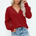 thumbnail image 5 of Sweater for Women V-Neck Scalloped Trim Pullover Top Long Sleeve Relaxed Fit Casual Fall Pullover, 5 of 6