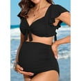 thumbnail image 4 of Sociala Maternity Ribbed Bikini Sets Ruffle Sleeve High Waisted Bathing Suit Two Piece Swimsuit, 4 of 7