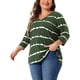 thumbnail image 4 of Tops de mujer de talla grande Agnes Orinda con rayas de teñido anudado, cuello en V, mangas 3/4, blusas casuales 2X en verde oscuro, 4 of 6