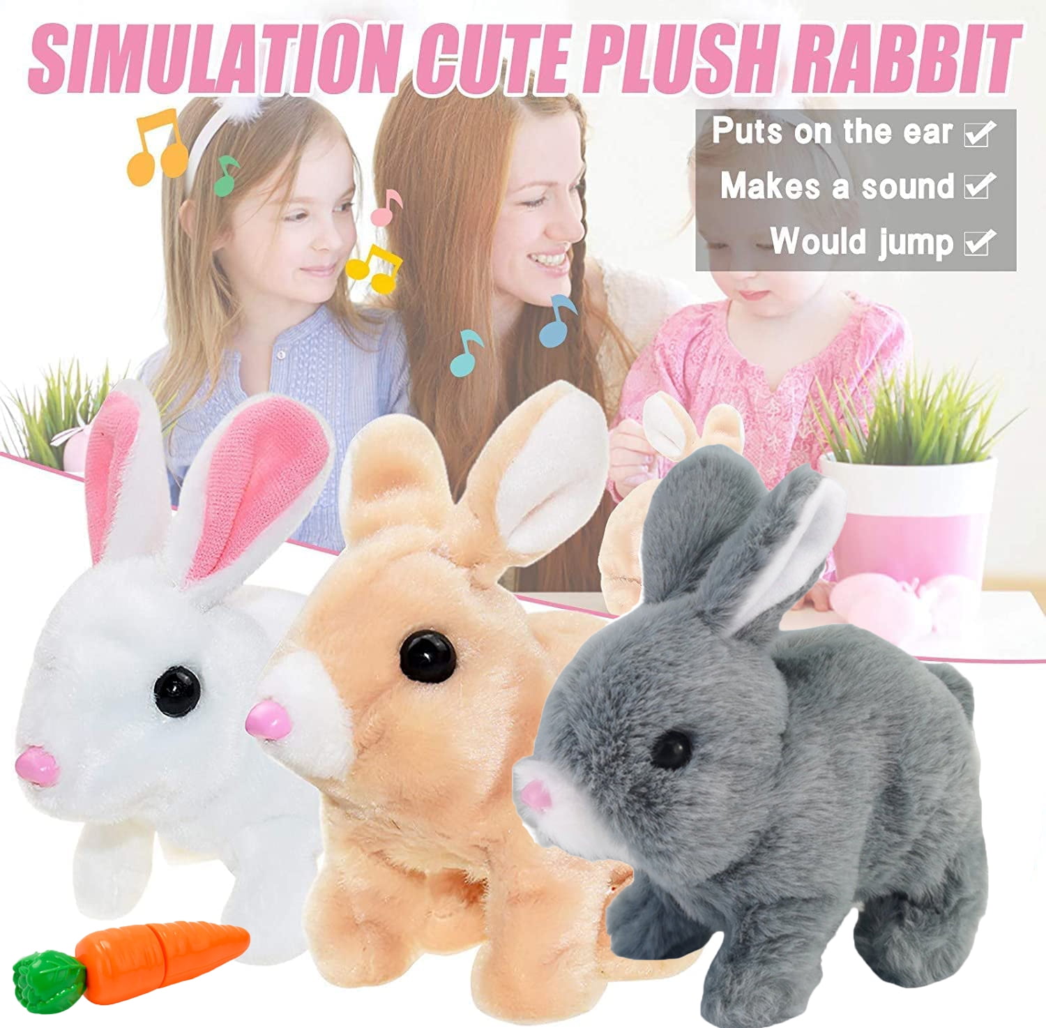 Easter Plush Bunny Toy, Electric Rabbit Toys with Carrot Educational