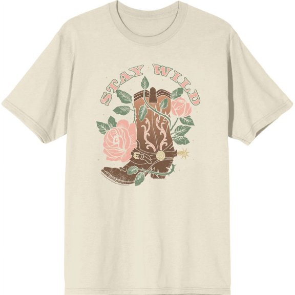 Vintage Country Stay Wild Men's Natural Crew Neck Short Sleeve Tee-Medium