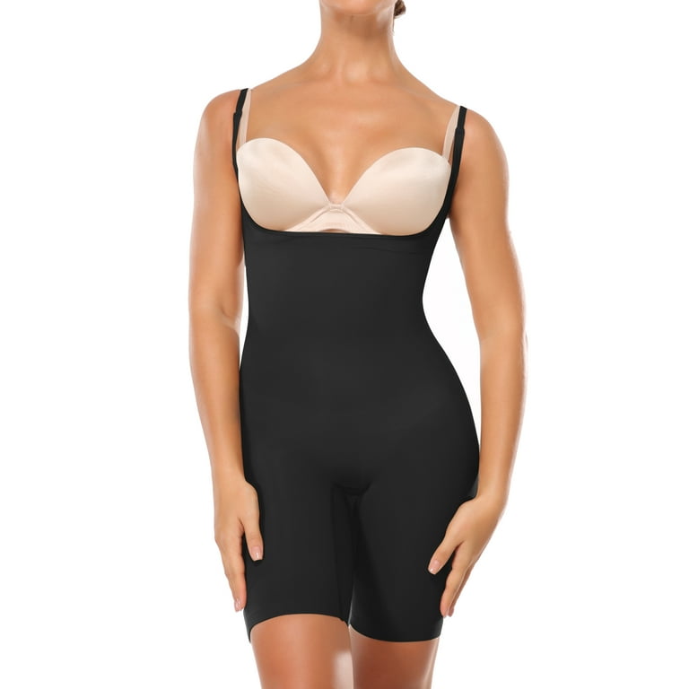 VASLANDA Women Seamless Target Firm Tummy Control Waist Trainer Shapewear  Bodysuit Open Bust Mid-Thigh Full Body Shaper for Dresses