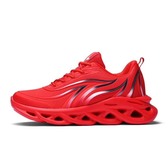 Men's Breathable Mesh Chunky Sneakers, Lightweight Lace-Up Running Shoes with Flame Design, Non-Slip Hollow Out Thick Sole Footwear for Gym, Walking, and Streetwear