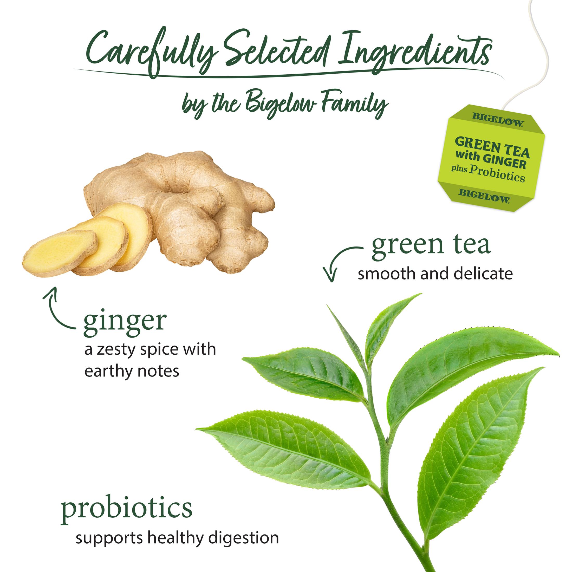Bigelow Green Tea With Ginger Plus Probiotics, 18 Ct Tea Bags, 4 Pack