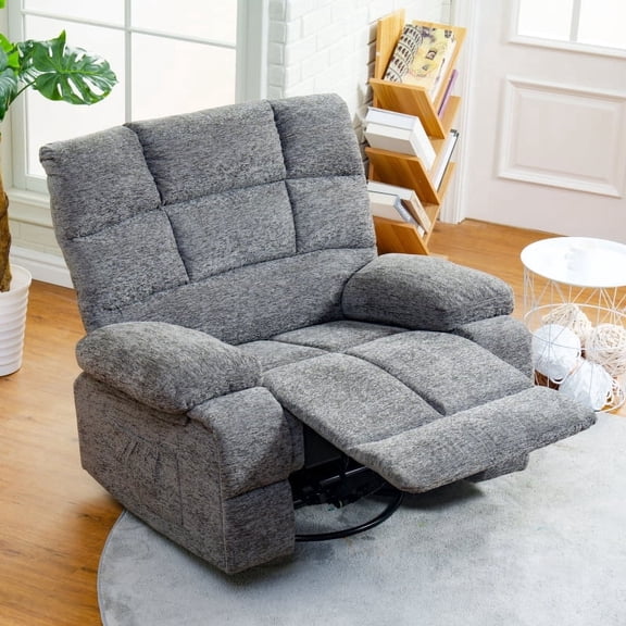 FLEXISPOT Swivel Rocker Recliner Chair with USB Port, Heat and Massage, 24.4" Wide Seat Chenille Oversized Recliner, Gray