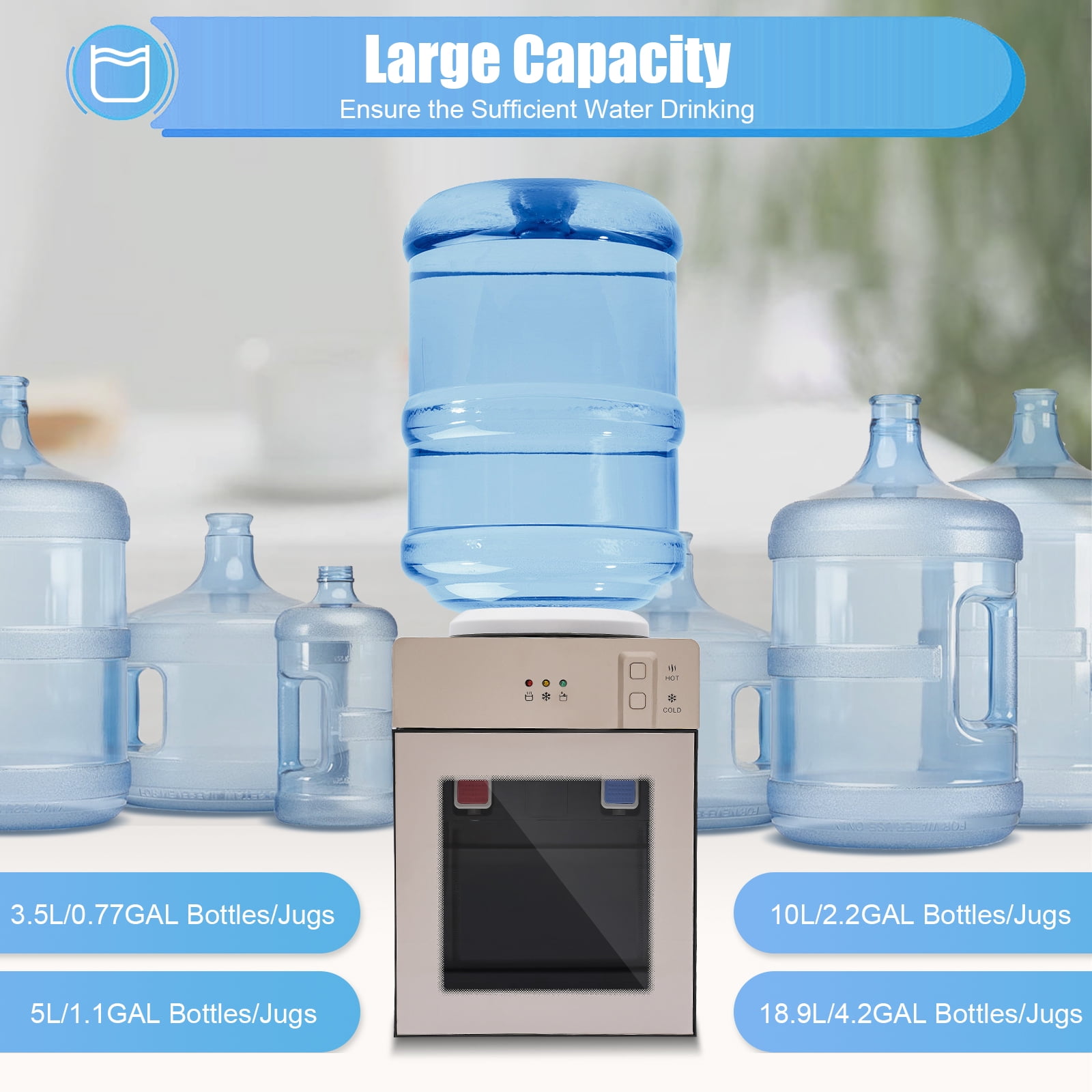 Hot & Cold Water Cooler Dispenser – 3-5 Gallon Capacity, Champagne Gold, Food-Grade, Detachable for Easy Cleaning