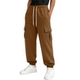 thumbnail image 3 of DJDLJWCJ Big Boys Cargo Pants Elastic Waist Drawstring Jogger Pants School Uniform Pants Lightweight Side Pocket Casual Pants Brown Size 14, 3 of 10