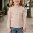 thumbnail image 2 of Child Girls Shirts Long Sleeve Henley T Shirts Button Up Slim Fit Tops Basic Tees Round Neck Ribbed Knit Shirts Girls Fall Winter Clothes Size 7-8T, 2 of 6