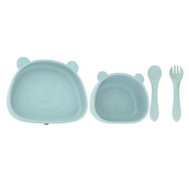 Nehlobo 4pcs Children Plate Utensils Set Silicone Suction Bowls Set Toddler Panda Shape Plate