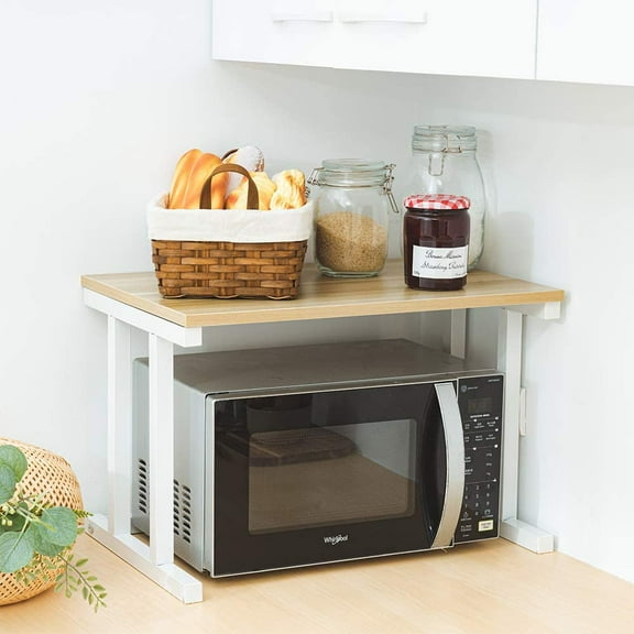 Wooden Microwave Oven , 2-Tier Kitchen Organizer, Space Saving Shelf for Printers and Microwaves - Blond Wood